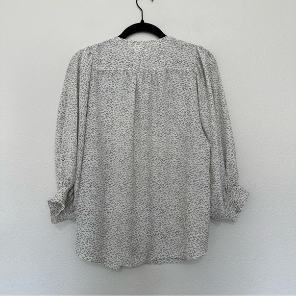 Bohme smocked yoke ruffle 3/4 puff sleeve button down blouse cream black medium - Picture 3 of 3